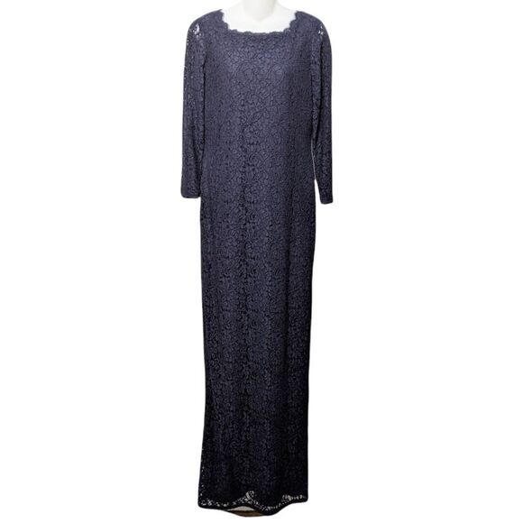 ADRIANNA PAPELL Navy BLUE Lace Column Dress 12 - Picture 2 of 11